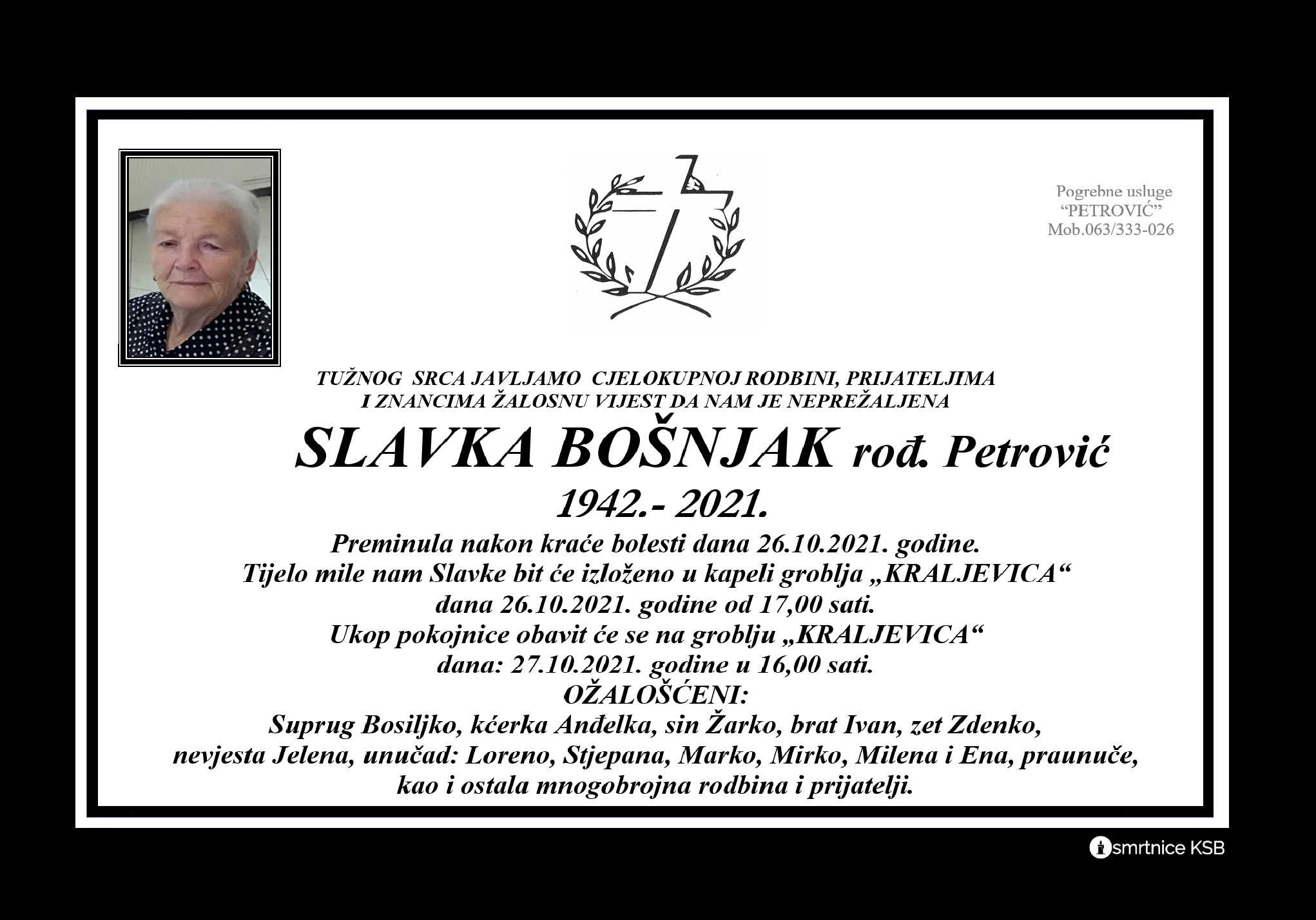 Pročitajte više o članku Slavka Bošnjak rođ. Petrović