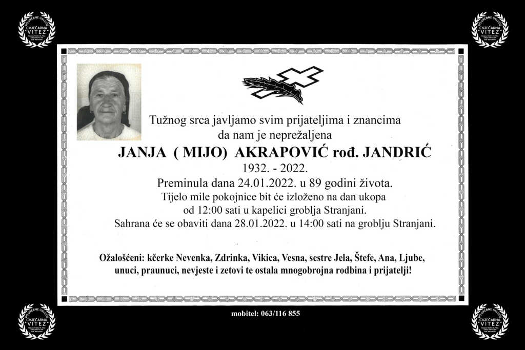 Pročitajte više o članku Janja (Mijo) Akrapović rođ. Jandrić