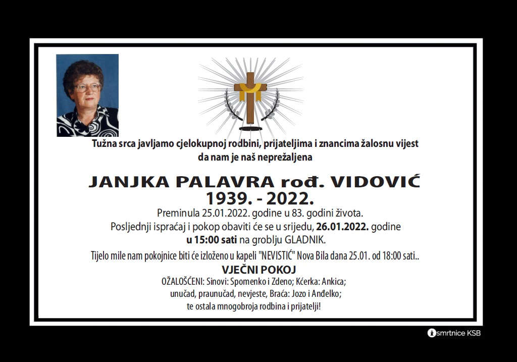 Pročitajte više o članku Janjka Palavra rođ. Vidović