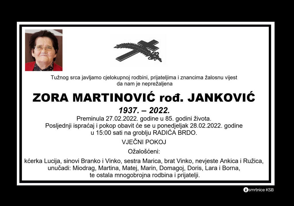 Pročitajte više o članku Zora Martinović rođ. Janković
