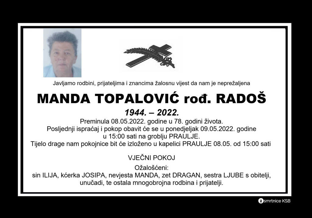 Pročitajte više o članku Manda Topalović rođ. Radoš