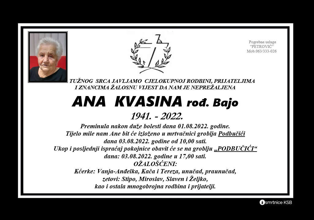 Pročitajte više o članku Ana Kvasina rođ. Bajo