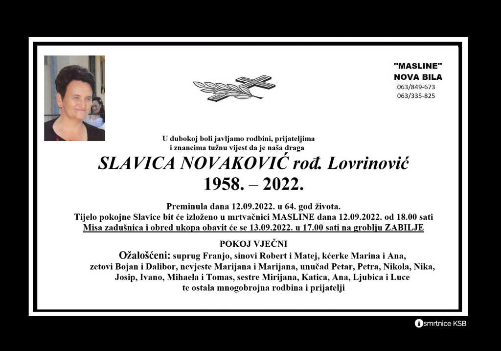 Pročitajte više o članku Slavica Novaković rođ. Lovrinović