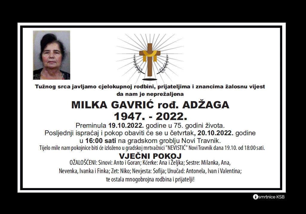 Pročitajte više o članku Milka Gavrić rođ. Adžaga