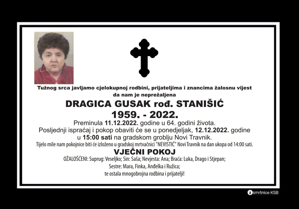 Pročitajte više o članku Dragica Gusak rođ. Stanišić