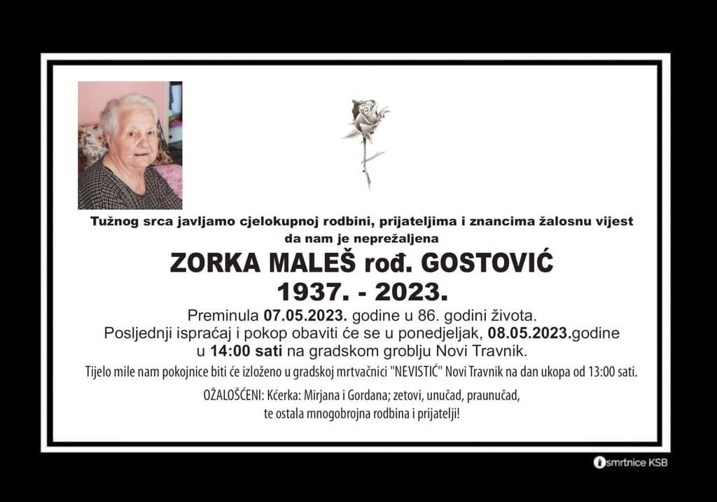 Pročitajte više o članku Zorka Maleš rođ. Gostović