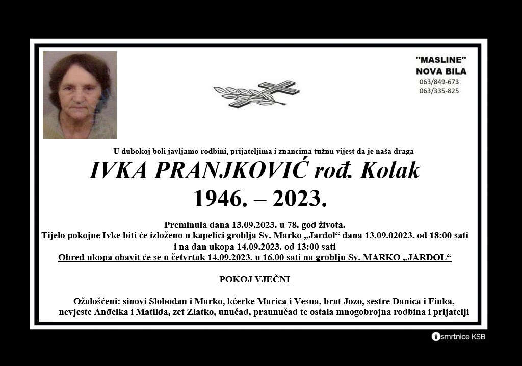 Pročitajte više o članku Ivka Pranjković rođ. Kolak